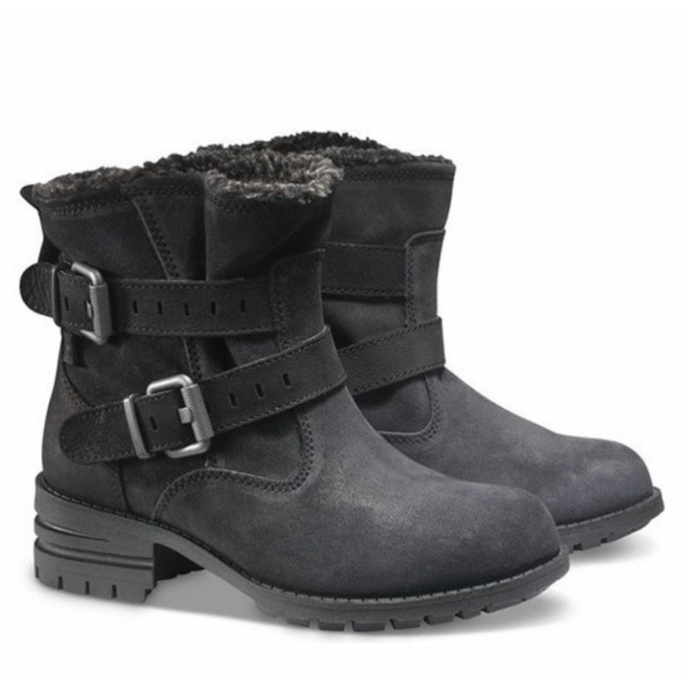 CAT‎ Jory Caterpillar Black Suede Faux Fur Lined Buckle Ankle Boots Size  8